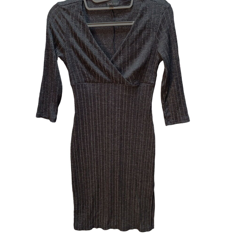 Wet Seal Womens Bodycon Dress Gray Size Small Polyester Blend 3/4 Sleeve Slit
